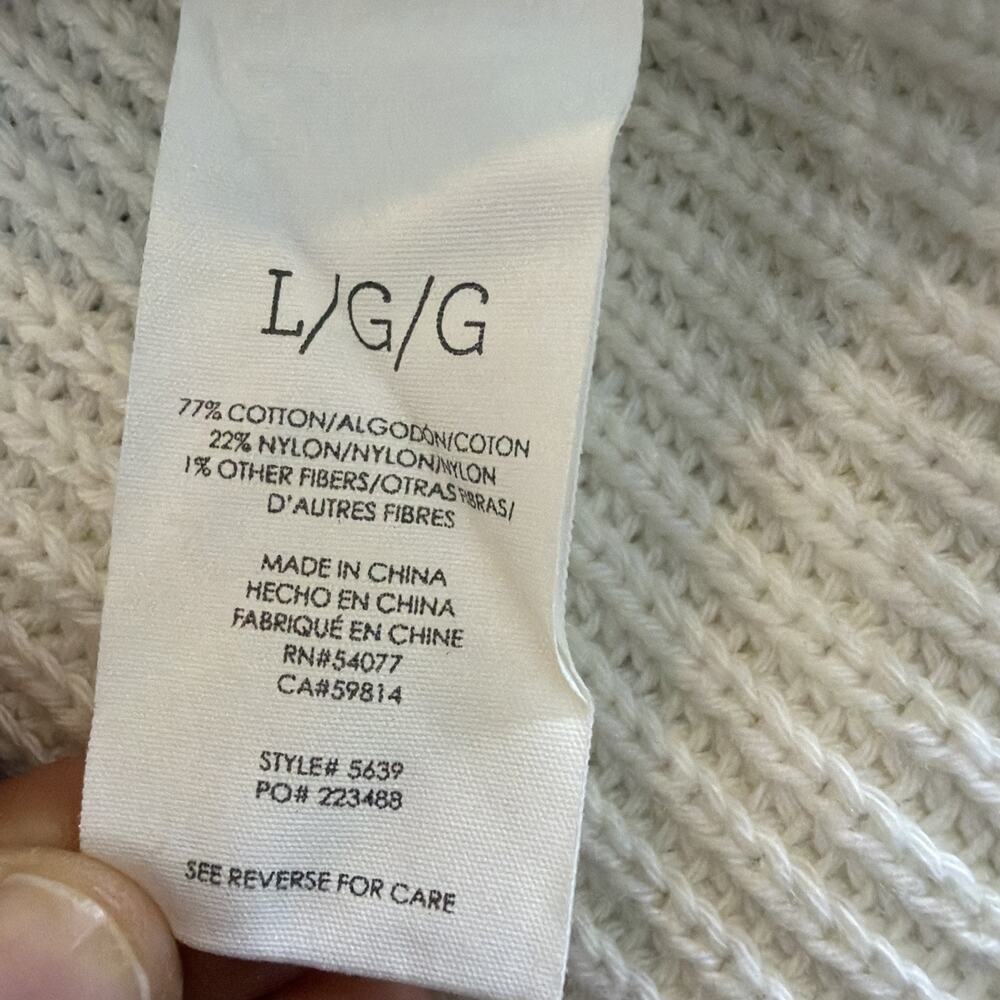 CABI Womens large White V Neck fisherman patriotic preppy sweater style #5639 - Picture 7 of 9